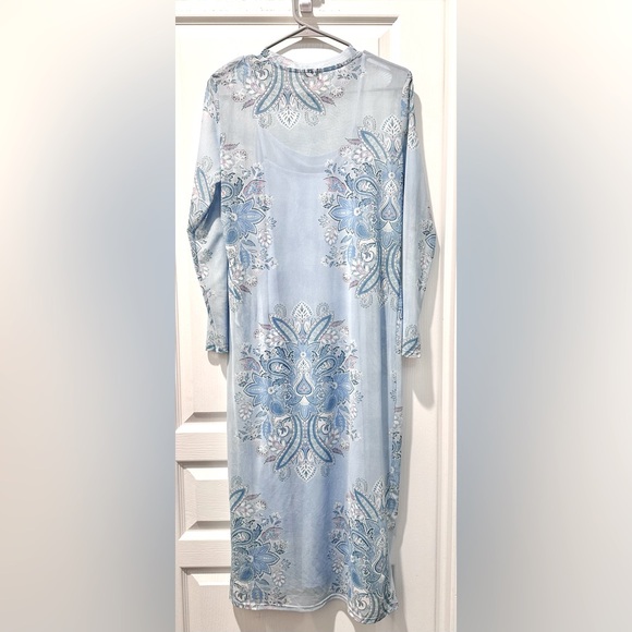 Gianni Bini Floral Mesh Printed Long Sleeve Midi Dress w Tonal Slip - Picture 5 of 8